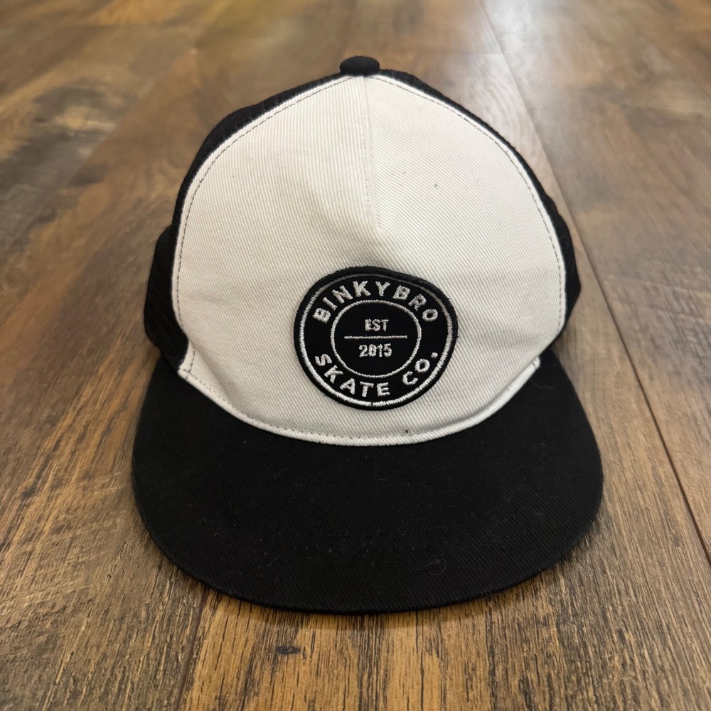 BinkyBro Skate Co Youth Trucker Hat Black White Snapback Mesh Flat Brim Cap
